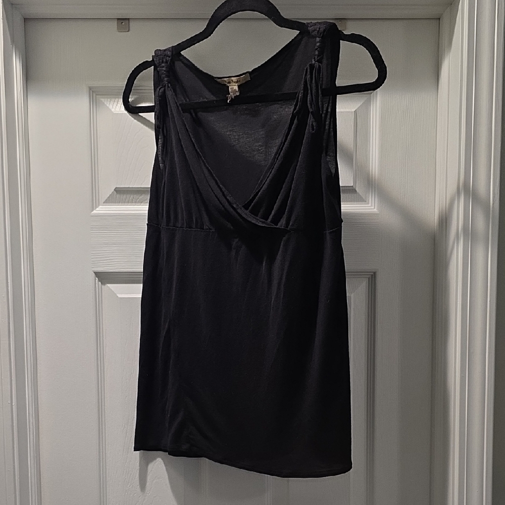 Free People Black V-Neck Knot-Shoulder Tank